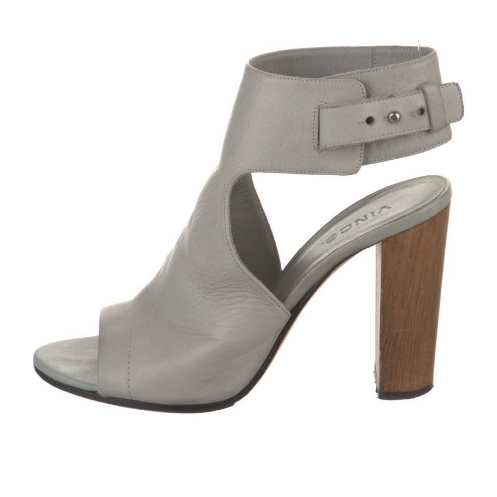 Vince Light Gray Leather Heeled Sandals